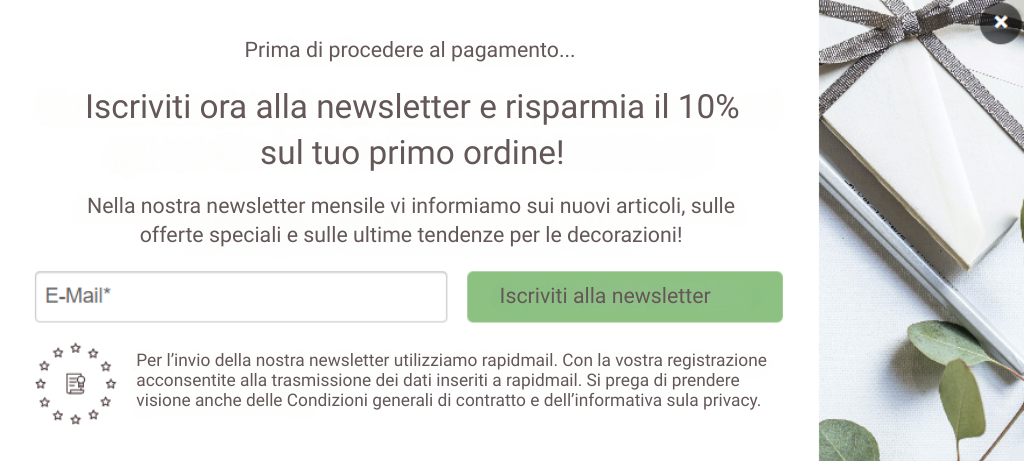 Iscrizione alla newsletter con un codice sconto offerto